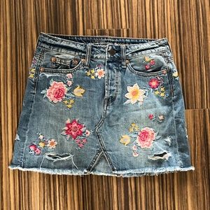 Floral embroidered jean skirt